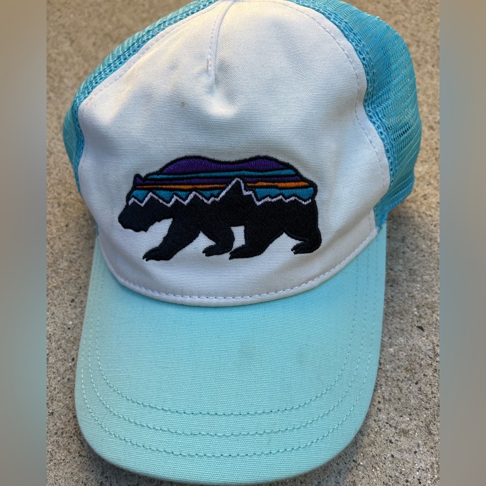 Women's Patagonia Snapback Hat Teal Bear Logo One Size Grizzly Outdoor Camp Hike